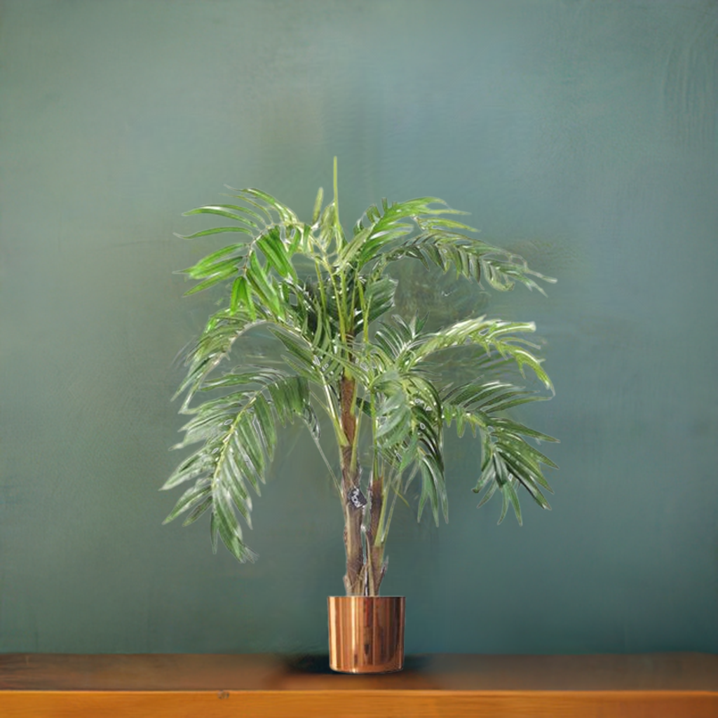 Artificial Palm Tree and Copper Metal Planter