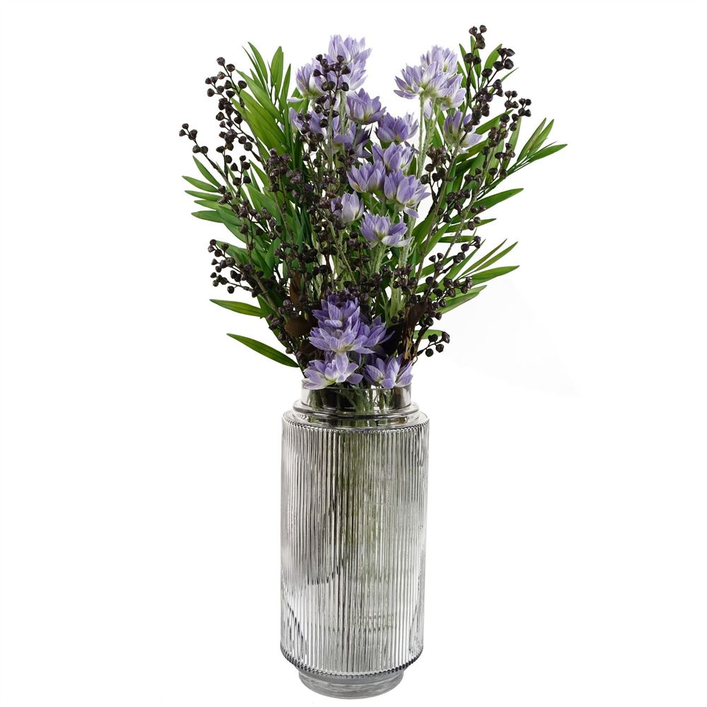 31cm Clear Ridged Glass Vase