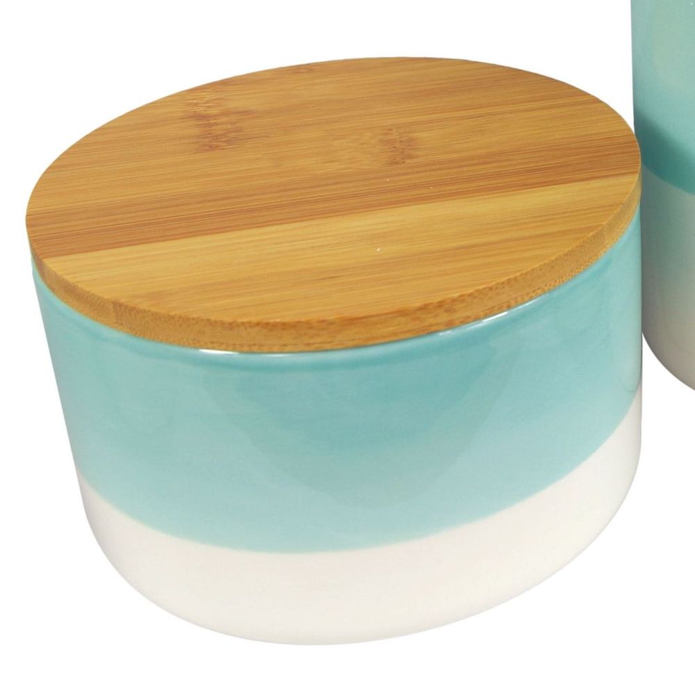 Set of Three Canisters Aqua Green Ceramic Storage Jars with Lids