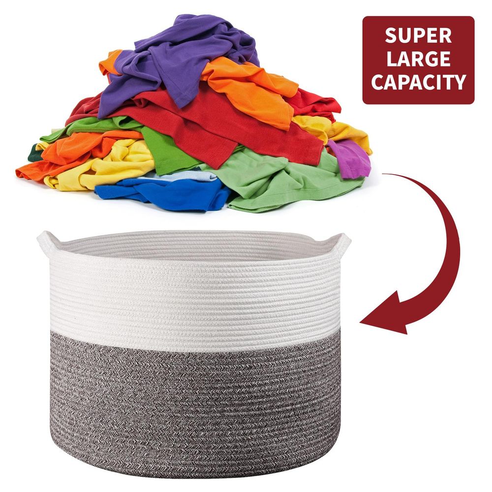 VINSANI LAUNDRY BASKET WHT & NATURAL