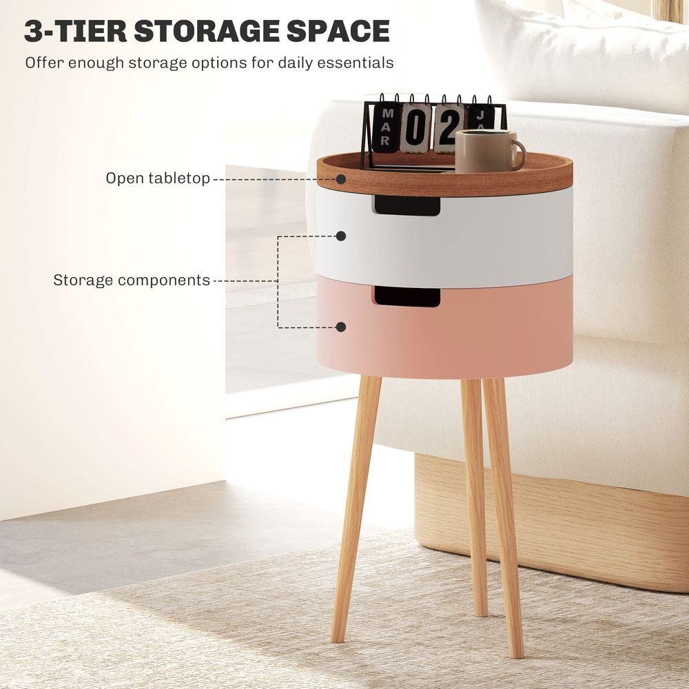 3-Tier Round Side Table with Storage