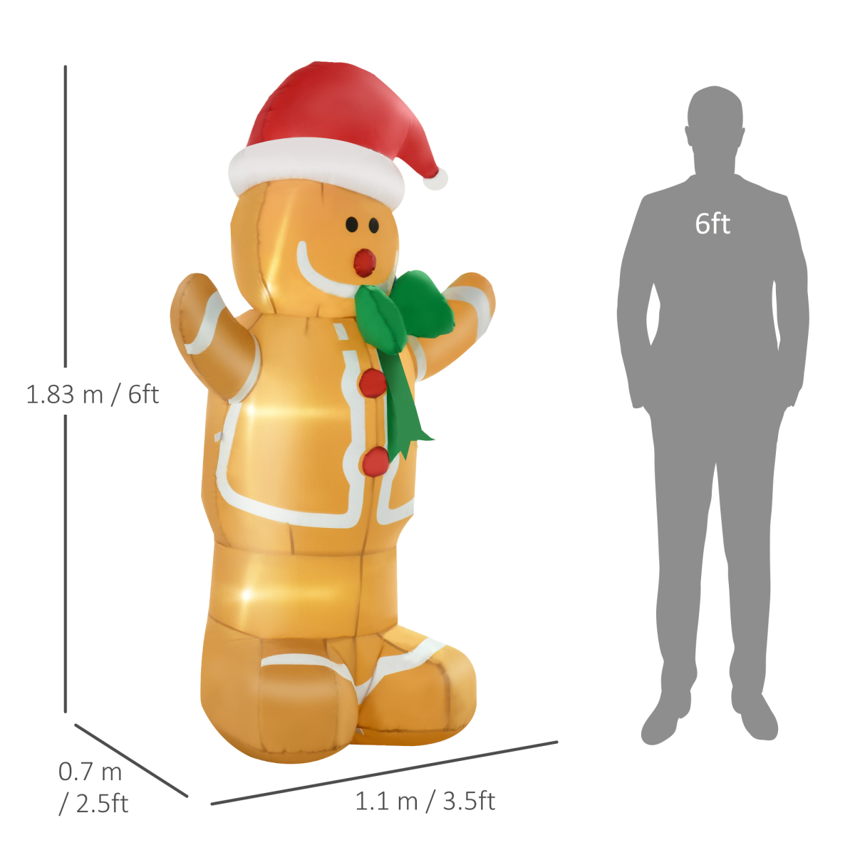 6ft Christmas Inflatable Gingerbread Man & Santa Hat w/ LED Lights