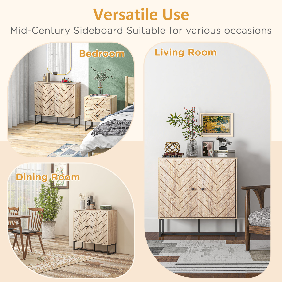 Embossed Arrow Storage Cabinet w/ Adjustable Shelf Metal Frame Handles Stylish