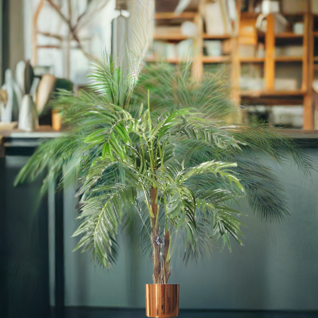 Artificial Palm Tree and Copper Metal Planter