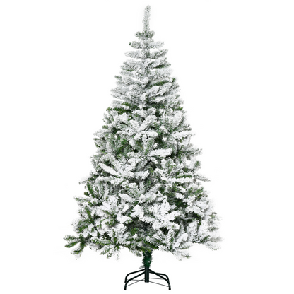 6ft Snow Flocked Artificial Christmas Tree w/ Realistic Branch Tips