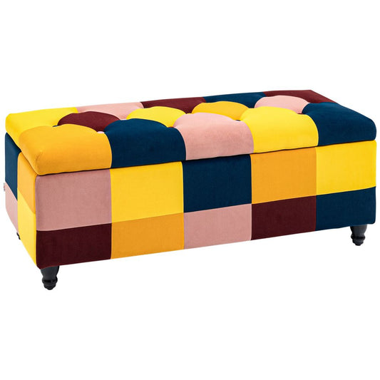 114 x 47 x 47cm Velvet Storage Ottoman, Button-tufted Footstool Box