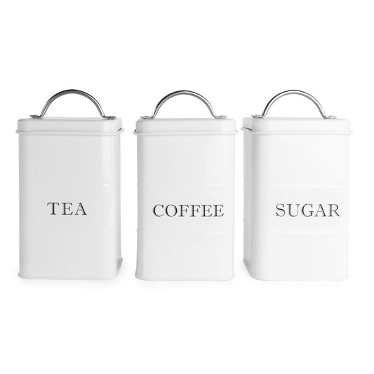 Stainless Steel Tea, Coffee & Sugar Canisters White | M&W