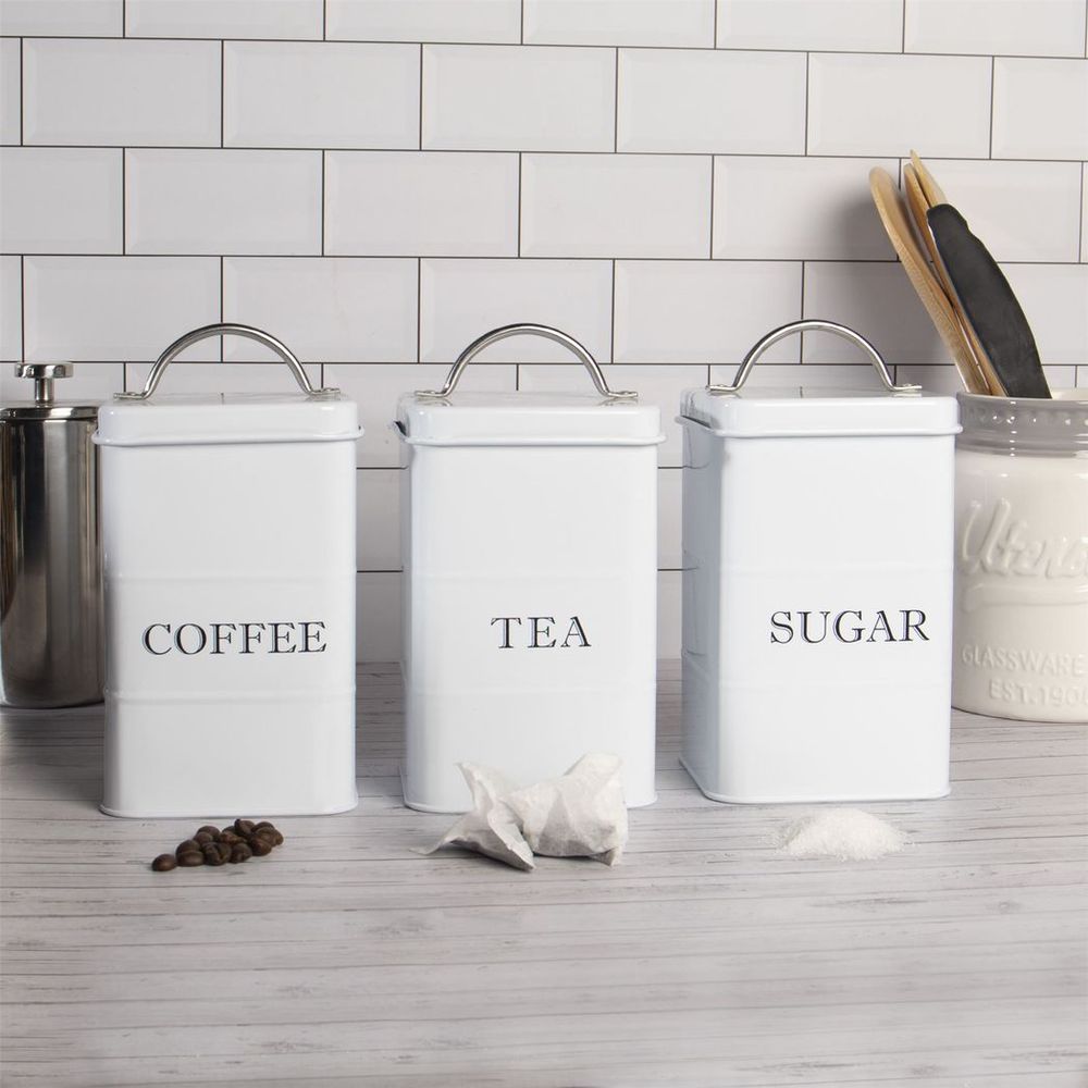 Stainless Steel Tea, Coffee & Sugar Canisters White | M&W