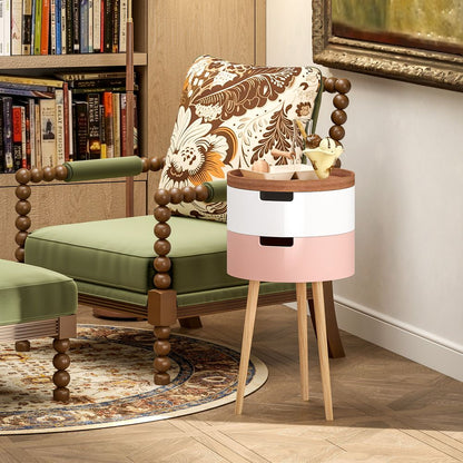 HOMCOM 3-Tier Round Side Table with Storage, Wood Legs, Multicolour