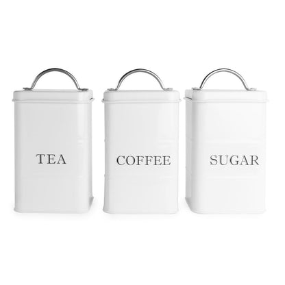 Stainless Steel Tea, Coffee & Sugar Canisters White | M&W